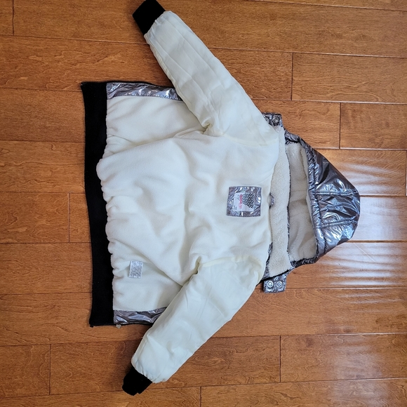 Kensie Girl Pewter Metallic Sherpa-Lined Puffer Jacket Girls size 7/8 - Picture 14 of 16